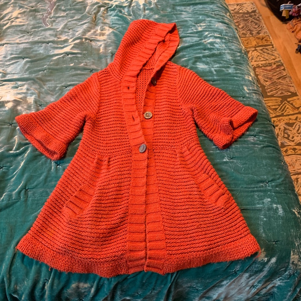 Free People Orange thick knit hooded sweater!  So cozy!